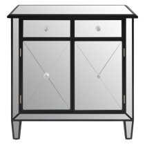 Tiffani Mirrored Glass Sideboard In Silver And Black