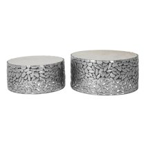 Casa Marble Set Of 2 Side Tables With Antique Pewter Frame