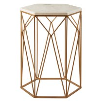 Shalom Hexagonal White Marble Top Side Table With Gold Frame