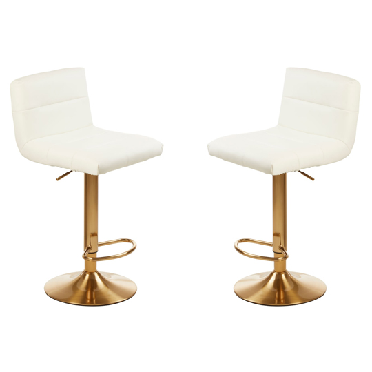 Baino White Leather Bar Chairs With Gold Base In A Pair