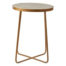 Shalom Round White Marble Top Side Table With Gold Cross Base