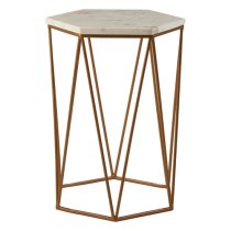 Shalom Hexagonal White Marble Top Side Table With Gold Line Base