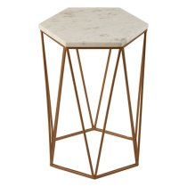 Shalom Hexagonal White Marble Top Side Table With Gold Line Base