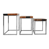 Praecipua Wooden Nest Of 3 Tables With Steel Base In Natural