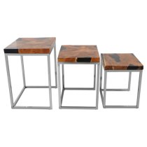 Praecipua Wooden Nest Of 3 Tables With Steel Base In Natural