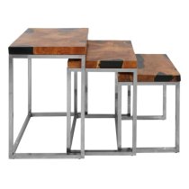 Praecipua Wooden Nest Of 3 Tables With Steel Base In Natural