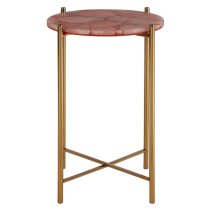 Sauna Round Quartz Side Table With Gold Steel Frame In Pink