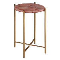 Sauna Round Quartz Side Table With Gold Steel Frame In Pink