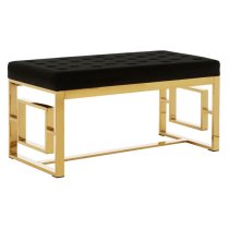 Alluras Black Velvet Dining Bench With Gold Square Frame