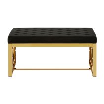 Alluras Black Velvet Dining Bench With Gold Square Frame