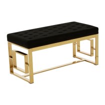 Alluras Black Velvet Dining Bench With Gold Square Frame