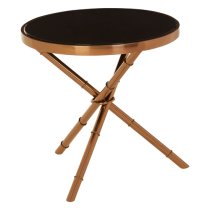 Alvara Black Glass Top Side Table With Rose Gold Bamboo Frame