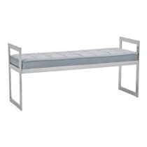 Alluras Blue Velvet Seating Bench With Silver Frame