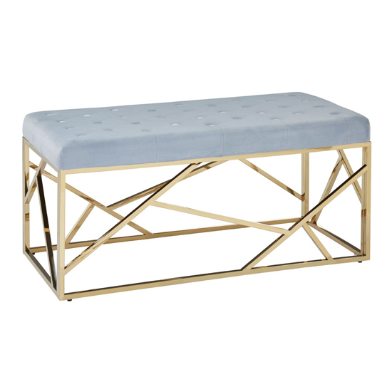 Alluras Blue Velvet Seating Bench With Gold Steel Frame