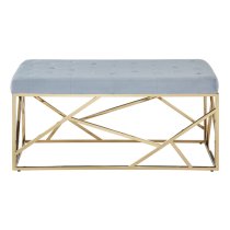 Alluras Blue Velvet Seating Bench With Gold Steel Frame