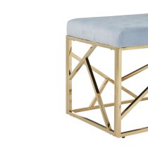 Alluras Blue Velvet Seating Bench With Gold Steel Frame