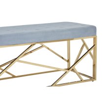 Alluras Blue Velvet Seating Bench With Gold Steel Frame