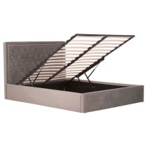 Hannata Velvet Storage Ottoman King Size Bed In Brushed Steel