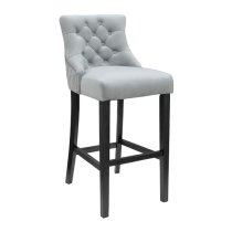 Victoria Grey Velvet Bar Stool Black Wooden Frame