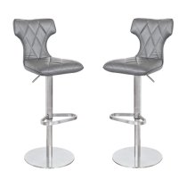 Ava Grey Leather Bar Stool In Pair