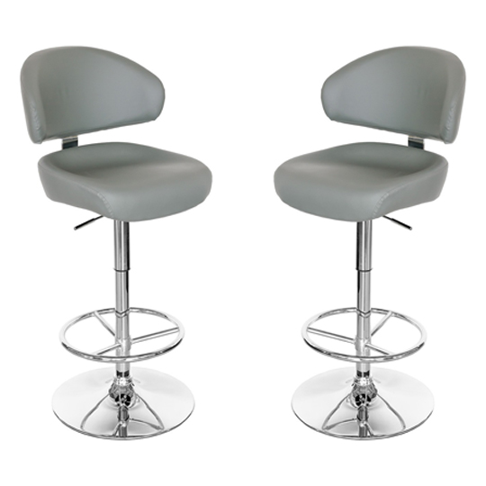 Casino Grey Leather Bar Stool In Pair