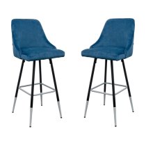 Fiona Blue Fabric Bar Stool In Pair