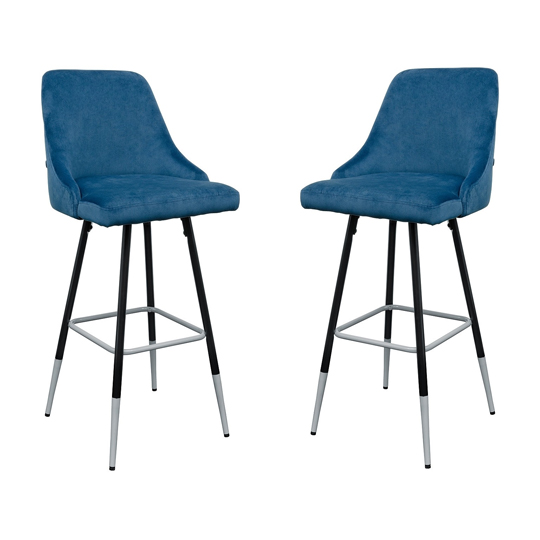 Fiona Blue Fabric Bar Stool In Pair