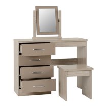 Mark Oak Wooden Dressing Table Set With Oyster Gloss Front