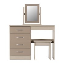 Mark Oak Wooden Dressing Table Set With Oyster Gloss Front