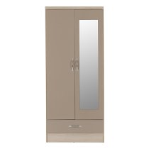 Noir Mirrored Wardrobe In Oyster Gloss With 2 Doors 1 Drawer