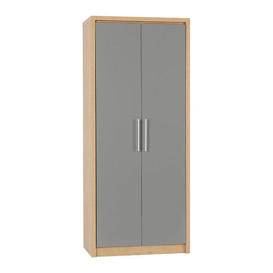 Samaira Wardrobe In Grey High Gloss With 2 Doors