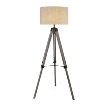 Tripod Wood Floor Lamp With Cream Linen Shade