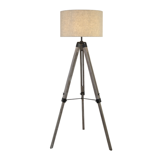 Tripod Wood Floor Lamp With Cream Linen Shade