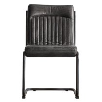 Carpi Leather Dining Chair With Metal Frame In Antique Ebony