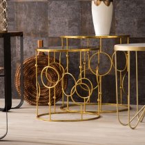 Avanto Round Glass Set of 2 Side Tables With Circle Gold Frame