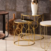 Avanto Round Glass Set of 2 Side Tables With Circle Gold Frame