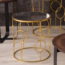 Avanto Round Glass Set of 2 Side Tables With Circle Gold Frame