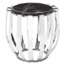 Alvara Round Black Marble Top Side Table With Chrome Frame