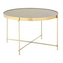 Alluras Round Large Black Glass Dining Table In Bronze Frame