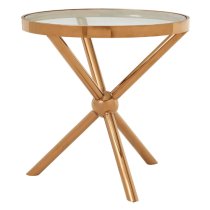 Kurhah Round Clear Glass Top Side Table With Rose Gold Frame