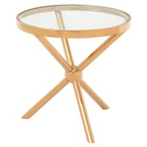 Kurhah Round Clear Glass Top Side Table With Rose Gold Frame