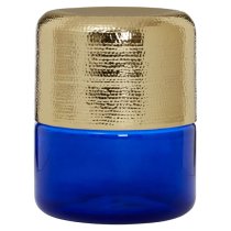 Intan Round Gold Aluminium Side Table With Blue Glass Base