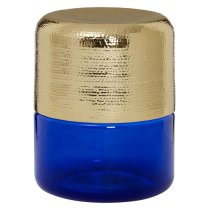 Intan Round Gold Aluminium Side Table With Blue Glass Base