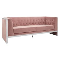 Sceptrum Velvet 3 Seater Sofa With Steel Frame In Pink