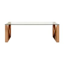 Alluras Clear Glass Coffee Table With Rose Gold Cross Frame