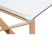 Alluras Clear Glass Coffee Table With Rose Gold Cross Frame