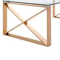 Alluras Clear Glass Coffee Table With Rose Gold Cross Frame