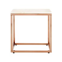 Alluras Square White Marble End Table With Rose Gold Frame