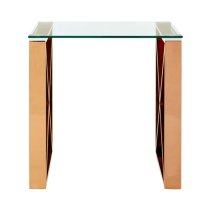 Alluras Clear Glass End Table In Cross Rose Gold Frame