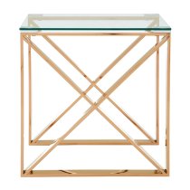 Alluras Clear Glass End Table In Cross Rose Gold Frame